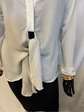 ALEXIE Ivory Satin Draped Blouse Medium